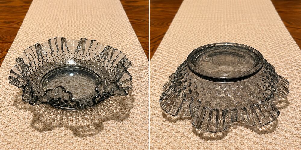 Fenton French Hobnail Ruffle Dish - Grey